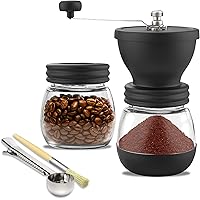Meg & Mello Manual Coffee Grinder with Ceramic Conical Burr Mill. Infinitely Adjustable Grind, Two Glass Jars, Cleaning…