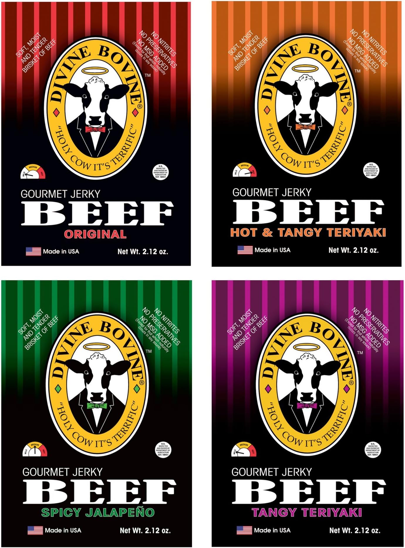 Beef Jerky - Gourmet Jerky Variety Pack | 4 Packs - Original, Tangy Teriyaki, Hot & Tangy Teriyaki, Spicy Jalapeno | Premium Gluten Free Flavors | A Low Carb High Protein Option