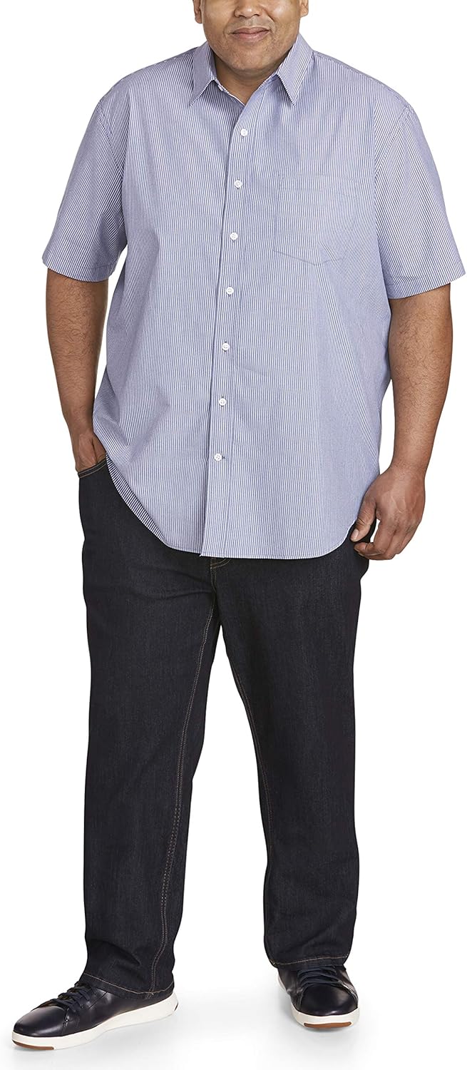  Essentials Men's Big & Tall Short-Sleeve Stripe Shirt fit by DXL: Clothing