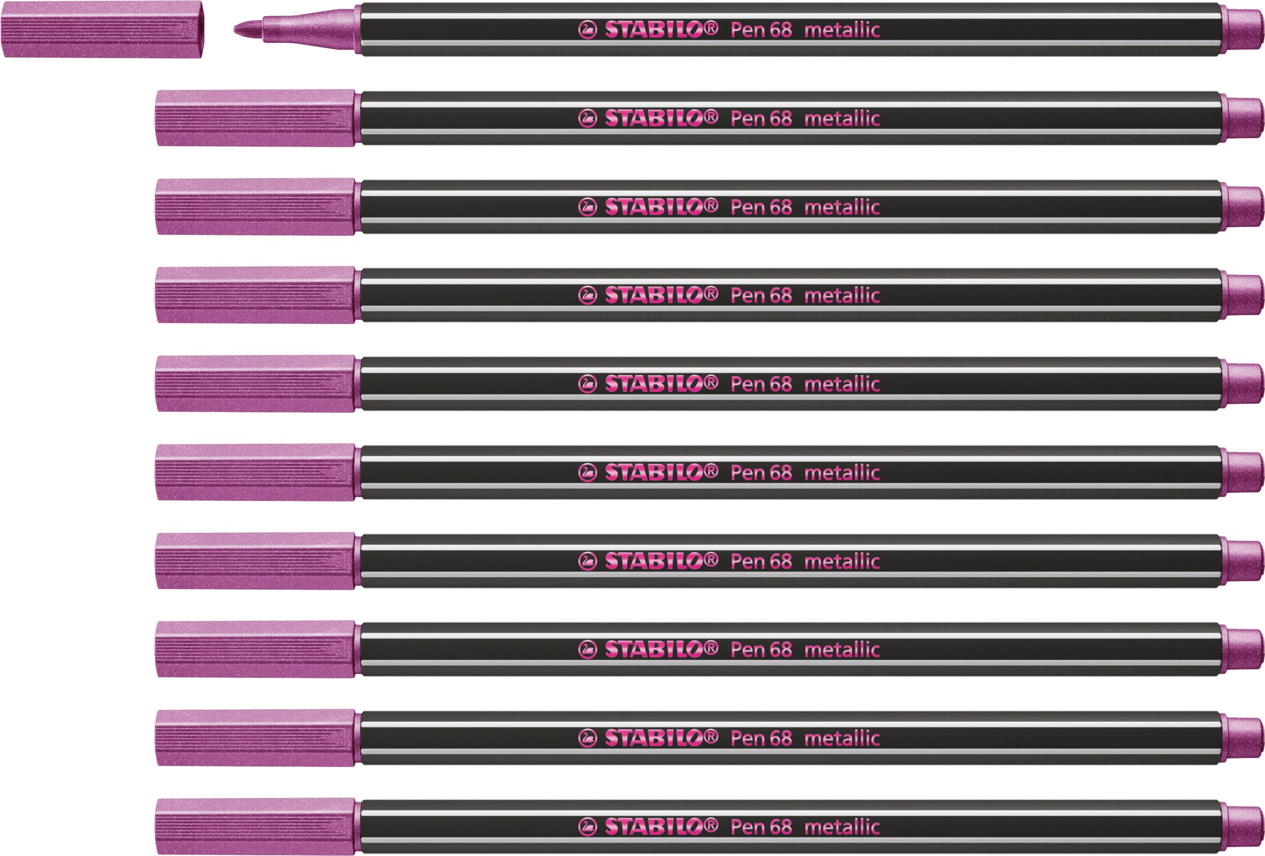 STABILO Metallic Premium Felt Tip Pen Pen 68 metallic - Pack of 10 - metallic rose red