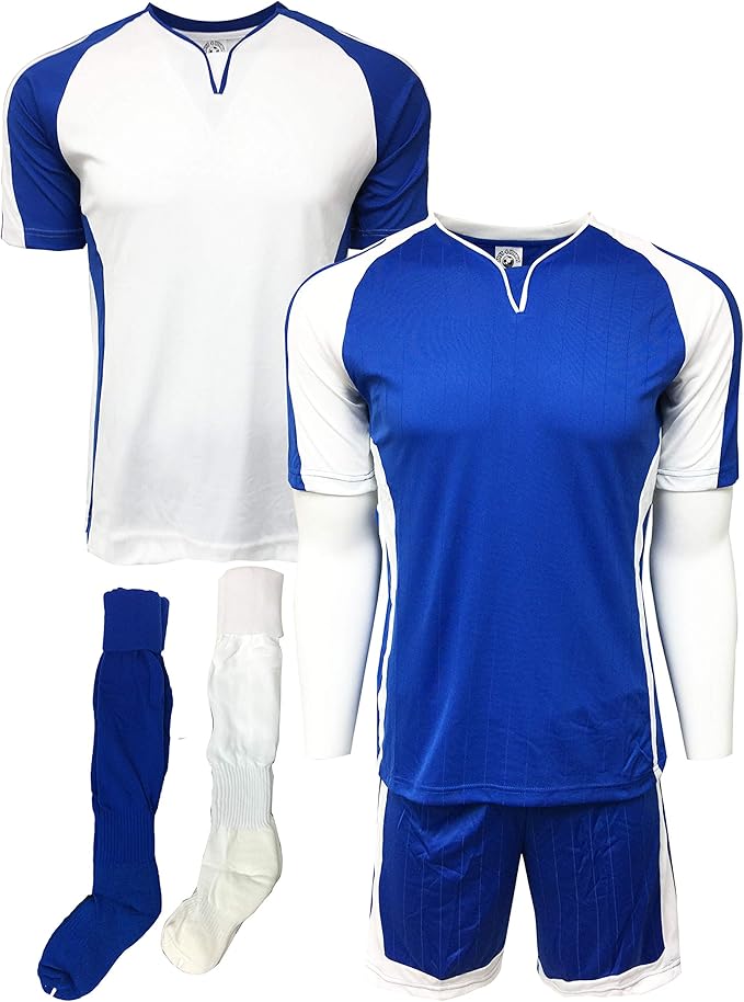 Soccer Uniforms for Team,4 pcs SET, Royal/White ( Two
