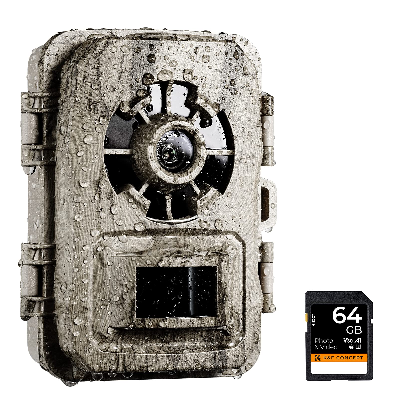K&F Concept Wildlife Trail Camera, Infrared Game Camera Night Vision No Glow, 0.2s Trigger Speed 24MP 1296P/30fps+64G Card, IP66 Waterproof Scouting Camera Farm Monitoring Motion Activated