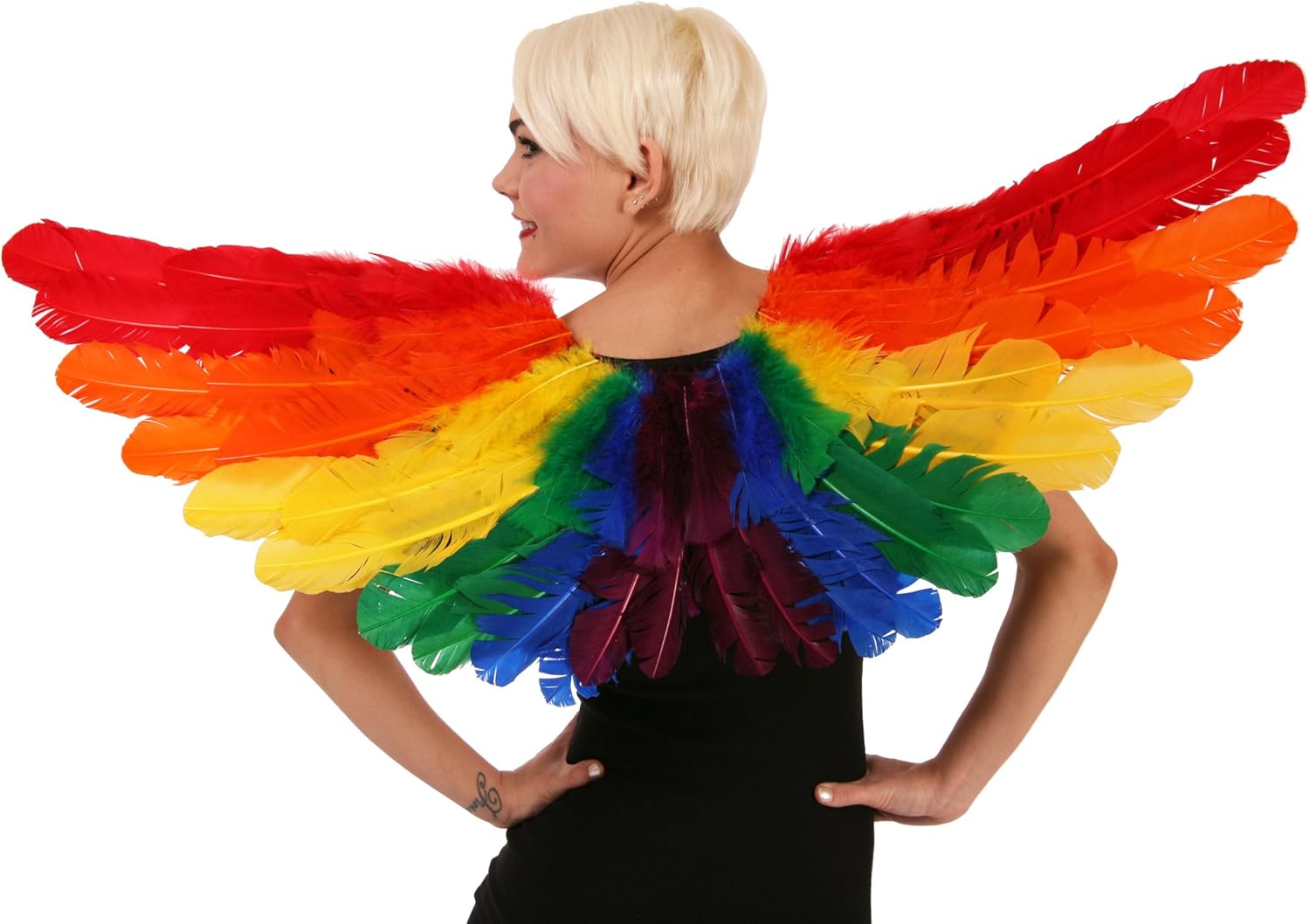 Adult Rainbow Feather Costume Wings - Large Angel Fairy Pride Halloween-Cosplay Wing