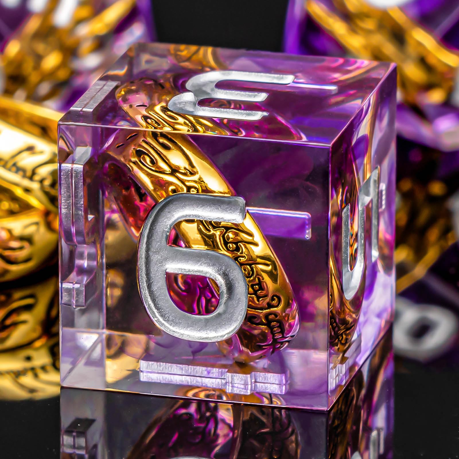 KERWELLSI Resin Rings DND Dice Set with Gift Box, Purple Sharp Edge Polyhedral Role Playing Gaming Dice D20 D12 D10 D8 D6 D4