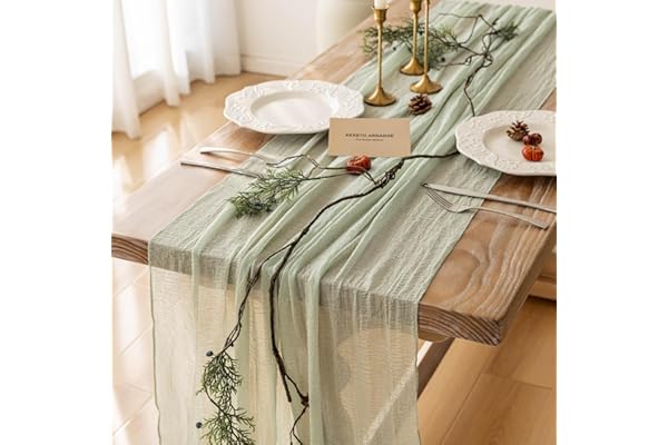 Keketoarrange Sage Green Table Runner Cheesecloth 120 Inch 10 FT Rustic Boho Cheese Cloth Table Runner for Wedding Baby Shower Bridal Shower Sheer Gauze Centerpiece Summer Boho Home Decorations