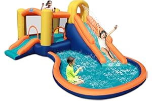 Action Air Water Slide - Inflatable Bounce House with Blower for Indoor & Outdoor - Jump Bouncy Castle with Slide - Big Bouncy Area, Big Pool, Love for Kids
