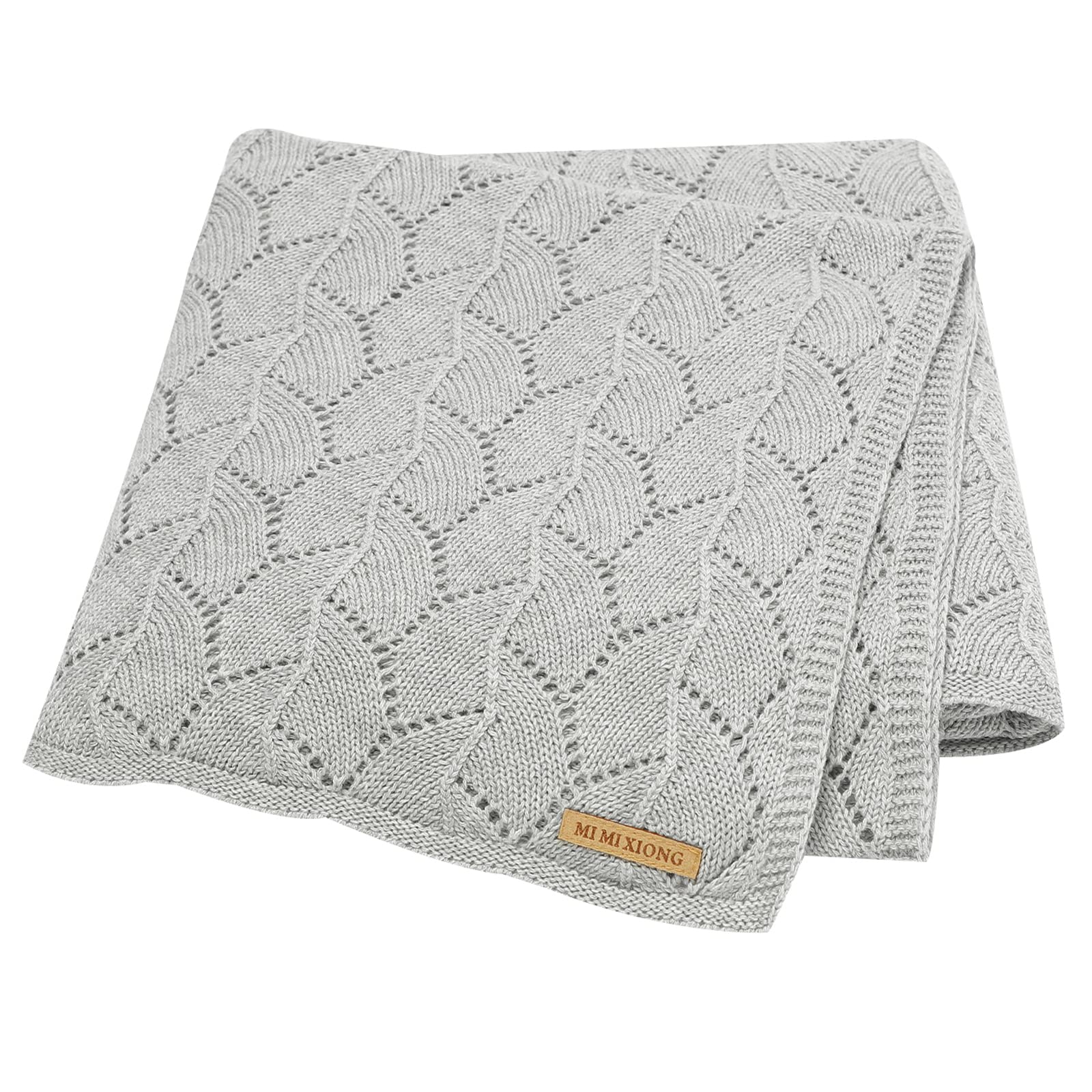 LAWKUL Cellular Blanket Baby 100% Cotton Knitted Soft Knit Crochet Blankets for Newborn Boy Girls Toddler 100x80cm Grey
