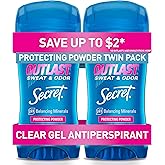 Secret Outlast Antiperspirant Deodorant for Women, 72hr Sweat & Odor Protection, PH Balancing Minerals, Clear Gel, Protecting Powder Scent, 2.6 oz (Pack of 2)
