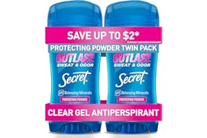 Secret Outlast Antiperspirant Deodorant for Women, 72hr Sweat & Odor Protection, PH Balancing Minerals, Clear Gel, Protecting Powder Scent, 2.6 oz (Pack of 2)