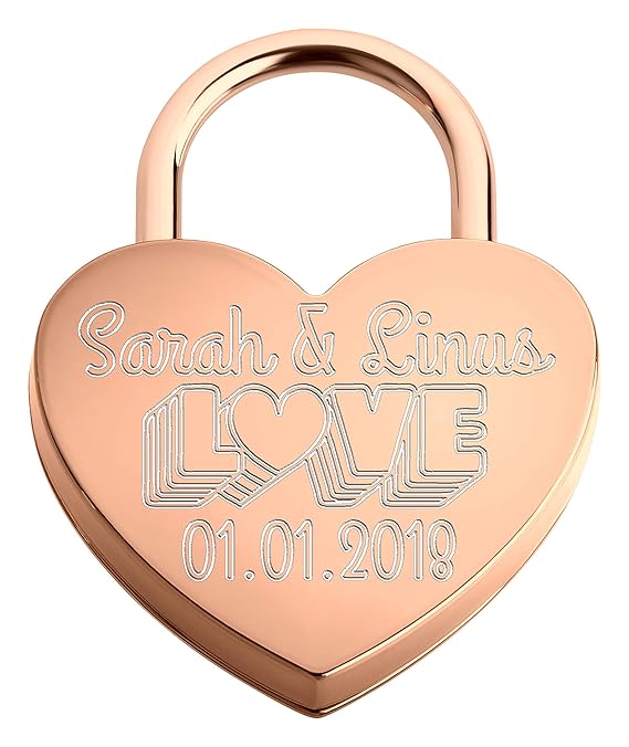 Liebesschloss In Herzform ? | Herzschloss Mit Persönlicher Gravur Auf der Vorderseite Als Liebesgeschenk | Roségold