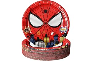 AFZMON Spider Party Plates Birthday Supplies Dessert Cake Paper Plates, 50pcs 7inch Disposable Round Miles Morales Plates for Kids Boys Girls Party Tableware Decorations