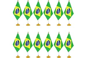 WXTWK 12 Pack Brazil Flag Brazilian Desk Flag Small Mini Brazilian Table Flags With Stand Base,Home Office Festival Events Celebration Decorations