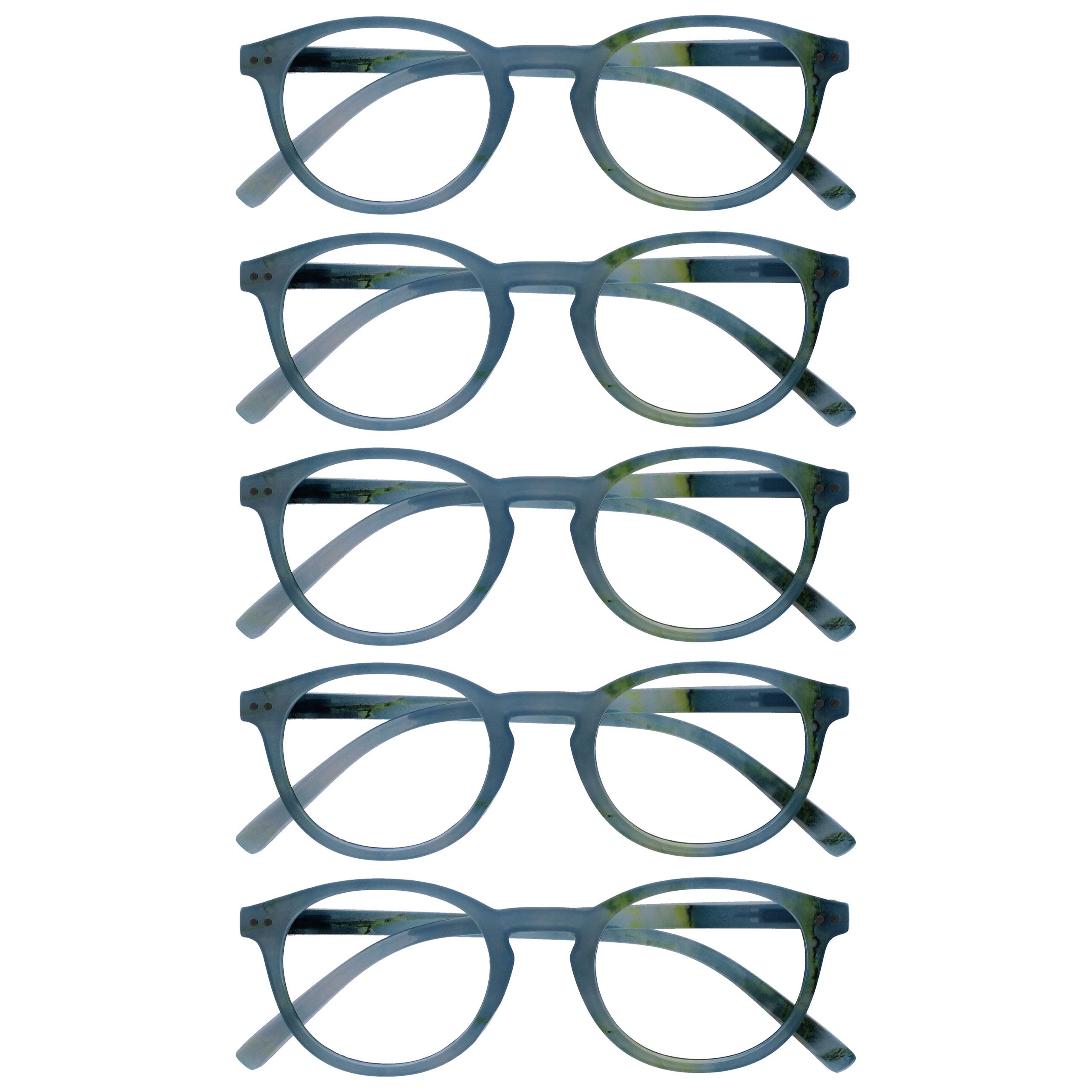 OPULIZE Zen Reading Glasses 5 Pack Cool Round Frame Pattern Spring Hinges Scratch Resistant Shiny Turquoise Mens Womens RRRRR24-Q +1.00
