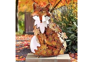 EUIROET Metal Garden Fox Outdoor Statues,Anti-Rust Fox Sculpture Draped in Fall Leaves for Patio Lawn Home Decor,Garden Art Decoration Ornament for Indoor,Terrace, Lawn,Yard,Animal Decorative Gifts