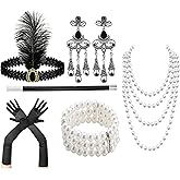 Utaly 1920's Flapper Accessory Set for Women Great Gatsby Costume Accessories 20s Headband Headpiece Pearl Necklace Gloves
