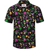 Arvilhill Men's Mardi Gras Shirt Fat Tuesday Short Sleeve Button Shirts (S-3XL)
