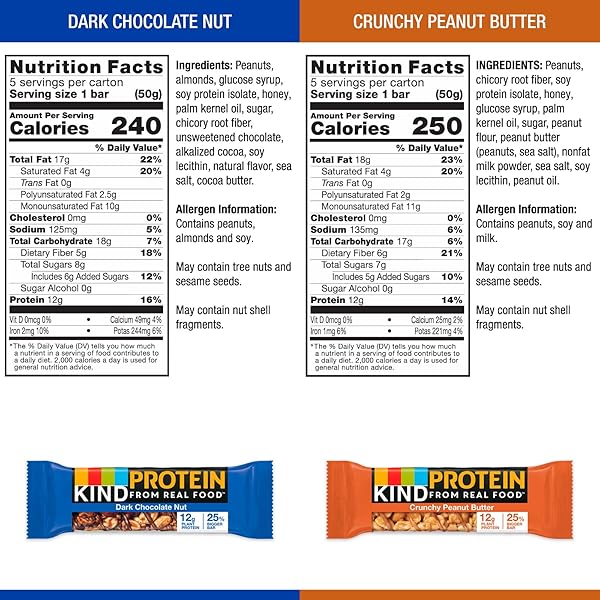 KIND PROTEIN SNACK BAR, VARIETY PACK, DARK CHOCOLATE NUT AND CRUNCHY PEANUT BUTTER, HEALTHY SNACKS, GLUTEN FREE, 12G PLANT PROTEIN, 10 COUNT