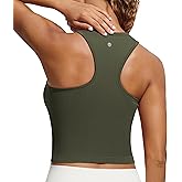 CRZ YOGA Seamless Ribbed High Neck Crop Tank Tops for Women - Longline Racerback Padded Sports Bras
