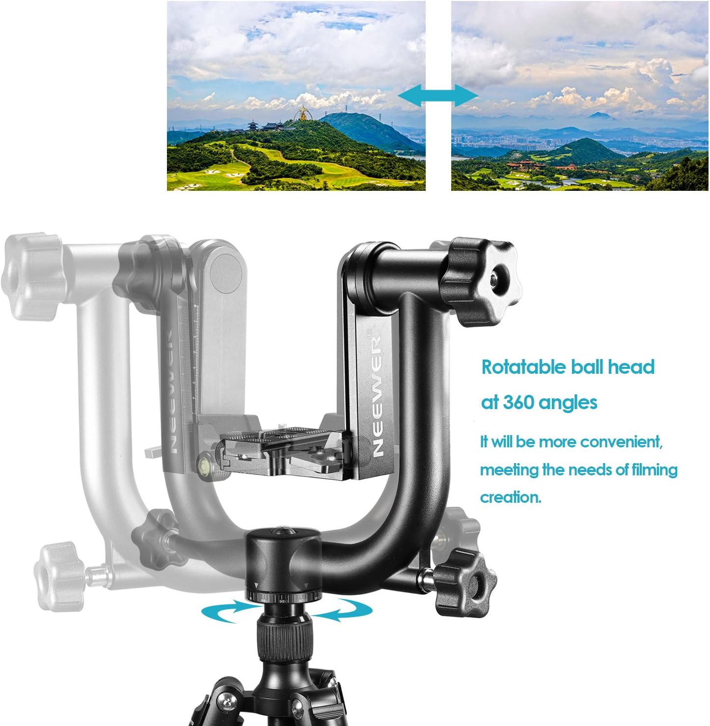 Neewer Professional Heavy Duty Metal 360 Degree Panoramic Gimbal Tripod Head with Arca-Swiss Standard 1/4'' Quick Release Plate and Bubble Level for Digital SLR Cameras up to 30lbs/13.6 kg : Camera & Photo