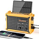 Weather Radios Portable AM FM NOAA Alert with Battery Backup 12000mAh 44400mWh, Fast Solar Power, Emergency Radio Hand Crank Flashlight, Reading Lamp SOS for Home Outdoor Camping