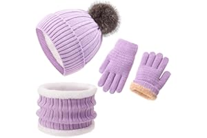 Kids Winter Beanie Hat Gloves Scarf Set 1-10 Years Old Girls Boys Mittens Knit Neck Warmer Warm Fleece lining