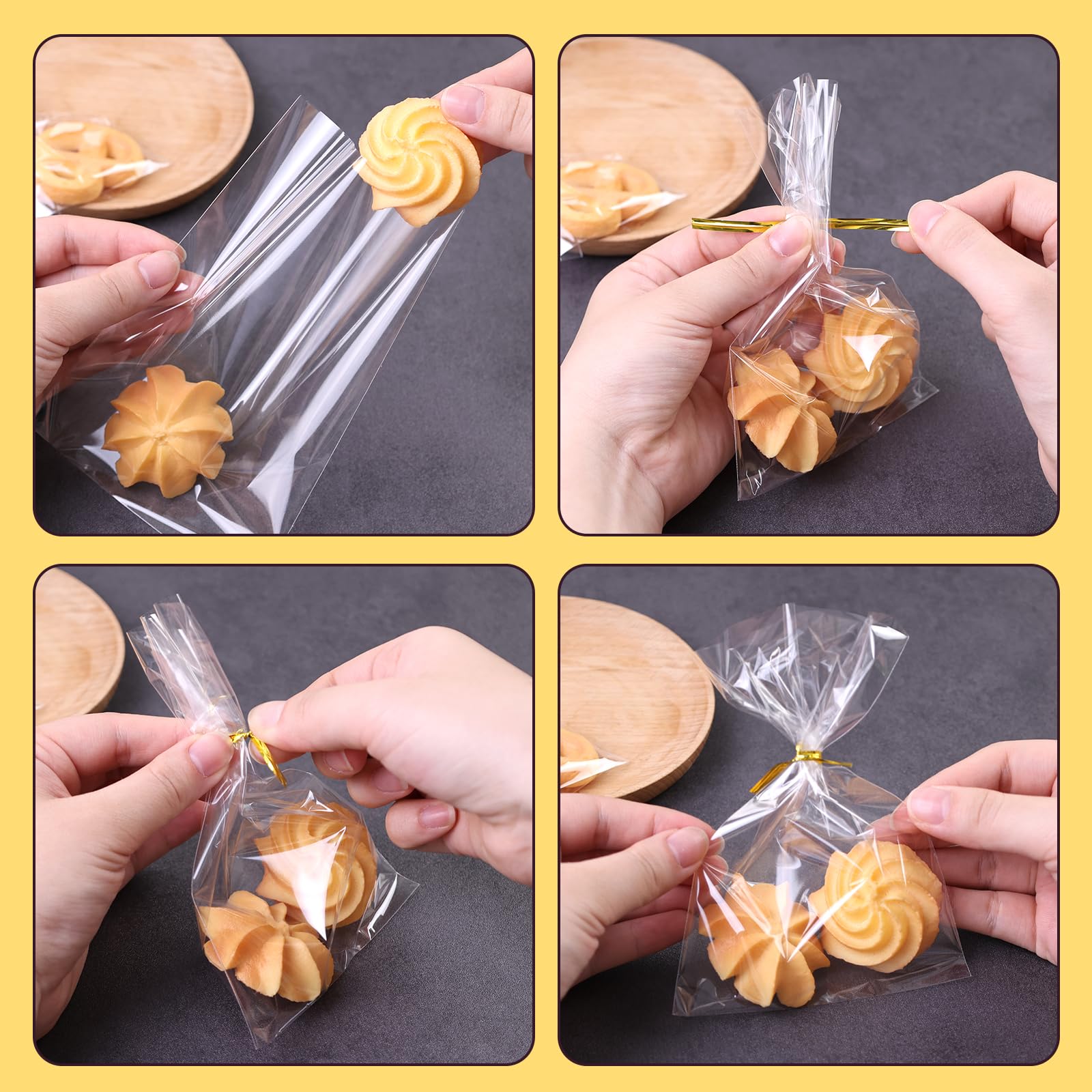 VGOODALL 200PCS Clear Cellophane Bags, 4x6inch Plastic Gift Bags Treat Bags with Ties Cookie Bags Candy Bags for Party Christmas Gift Wrapping