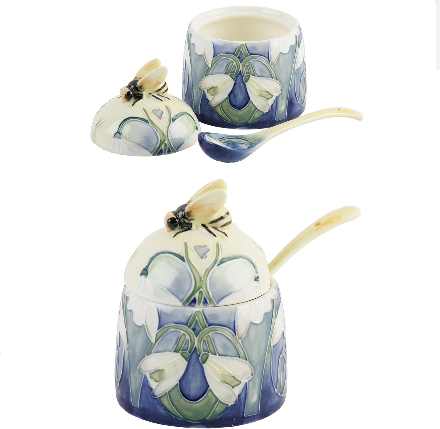 Old Tupton Ware - Snowdrop Design - Honey Pot, Blue, 10 cm x 7 cm