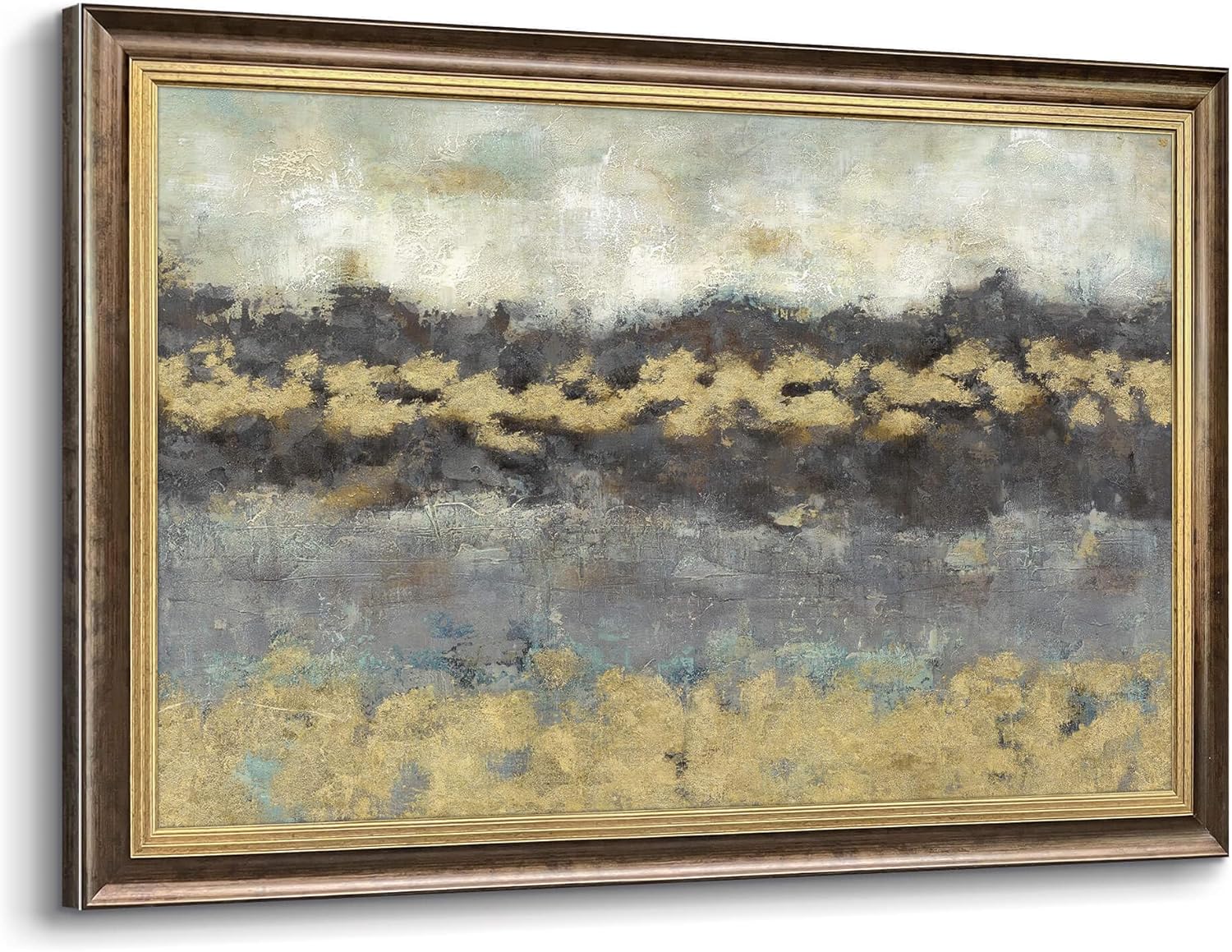 Paintings - White Grey Black Gold Abstract Wall Art Large Hand Painted Texture Painting Gray Canvas with Foils Framed Picture Home(45x30)