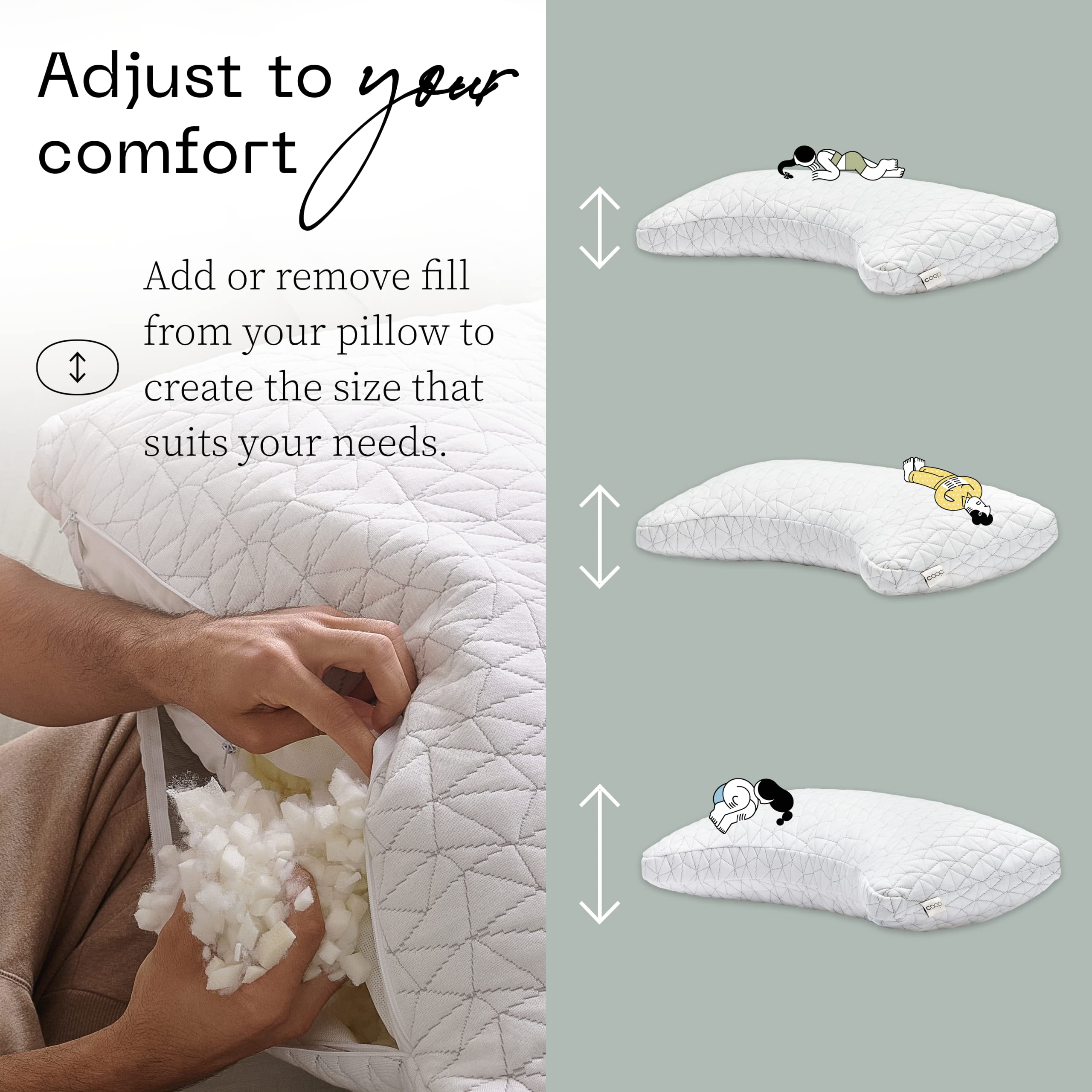 Coop Home Goods Original Crescent Adjustable Pillow, King Bed Pillows for Shoulder, Neck & Head Support, Crescent Foam Pillows - Medium Firm for Back & Side Sleeper, CertiPUR-US/GREENGUARD Gold