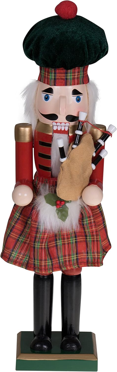 Nutcrackers - Clever Creations Red Scottish Bagpiper 15 Inch Traditional Wooden Nutcracker, Festive Christmas Décor for Shelves and Tables