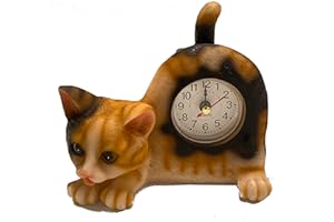 AEI AIE GF66 Small Calico Cat Desk Clock with Wagging Tail