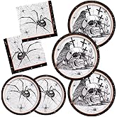 Spider Webs Halloween Party Supplies - Featuring Skull & Spider Themes, All-inclusive Wicked Web Paper Plates and Napkins. Ideal for Halloween Party Decorations, Serve 50 Guests.