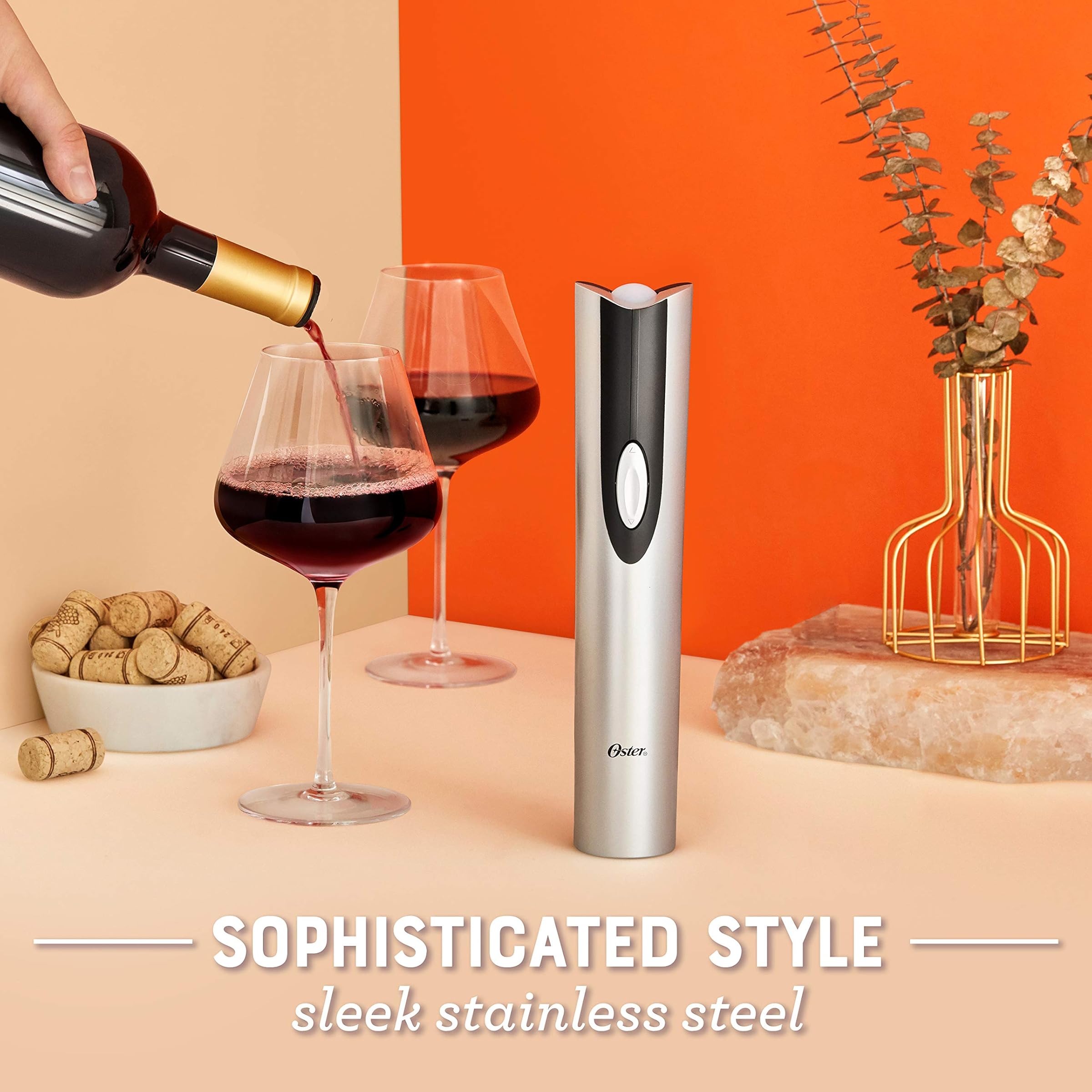 Oster FFP FPSTBW8207-S-AMZ Cordless Electric Wine Bottle Opener with Foil Cutter, Silver, 1 Pack
