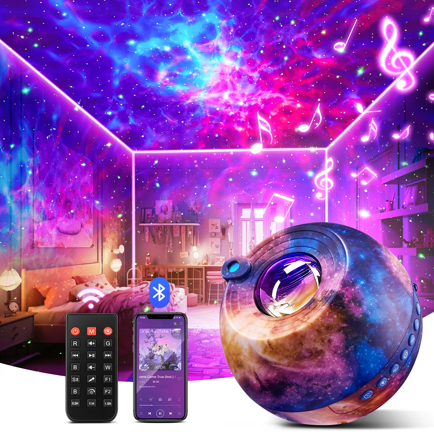 PIKOY Star Light Signs Fairy Lights Women Gifts Room Decor Aesthetic Bedroom Accessories Bedroom Decor Baby Night Light Sunset Lamp Cool Stuff Teen Girls Boys Gifts,15 Colors+15 White Noise+Bluetooth