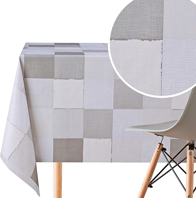 KP HOME Grey Wipe Clean Tablecloth With Modern Urban Design Rectangle 200 x 140 cm PVC Table