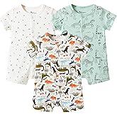 Minicoco Baby Boy 3-Pack 100% Cotton Short Sleeve Rompers-Breathable One-Piece Jumpsuits with Animal Themes for Spring/Summer