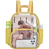 Busiuw Clear Backpack for Stadium Events 12x12x6 with Front Pocket for Concert Sport Fashion Women Backpack Events Work Travel(Gold)