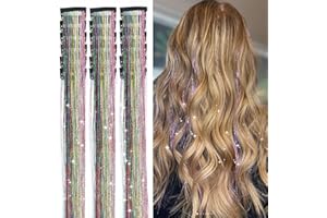 ZUOLABTY 18pcs Hair Tinsel Clip in Hair Tinsel Kit Glitter Tinsel Hair Extensions 20Inch Sparkling Fairy Hair Tinsel Shiny Hair Accessories for Women Girls Kids (Colorful)