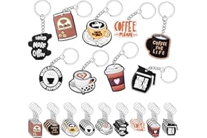 Sasylvia 36 Pcs Coffee Party Favors Keychain Coffee Lover Gifts 9 Styles Funny Positive Birthday Party Decorations Gift for Women Men Accessories