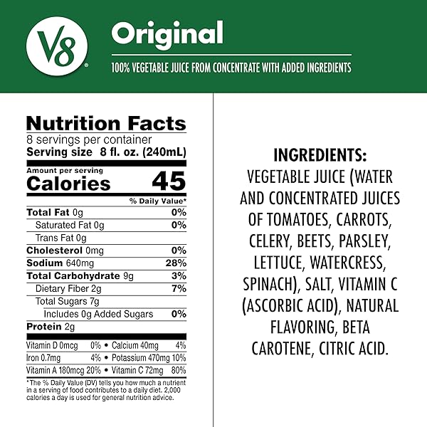 V8 ORIGINAL 100% VEGETABLE JUICE, 64 FL OZ BOTTLE