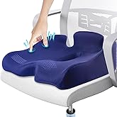 Benazcap X Large Memory Seat Cushion for Office Chair Sciatica & Back Pain Relief Memory Foam Firm Coccyx Pad for Car, Wheelchair, Gaming Chair and Desk Chair, Blue
