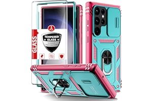 IYTRRYH for Samsung Galaxy S23 Ultra Case with Glass Screen Protector Built-in Magnetic Kickstand Ring&Camera Cover Military Grade Drop Shockproof Heavy Duty Protection Galaxy S23 Ultra GreenPink