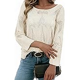 Acelitt Womens Casual Lightweight Crewneck Long Sleeve Knit Sweater Tops, S-XXL