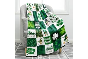 Jekeno St.Patrick's Day Blanket Clover Lucky Gifts for Kids Women Girls Birthday for Mom Wife Sisters Friends Easter Valentine's Mother's Day Spring Plush Throw 60"x80"