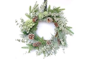 idyllic 22 Inches Greenery Wreath Snowy Pine Cone Grapevine Wreath Artificial Winter Garlands for Front Door Indoor Wall Decor for Home Office Decoration with Floral Swags and Pine Branches
