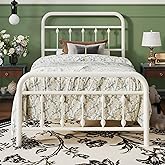 SHA CERLIN Twin Size Metal Platform Bed Frame with Victorian Style Iron-Art Headboard and Footboard, Easy Assembly, Under Bed Storage, No Box Spring Required, Off White