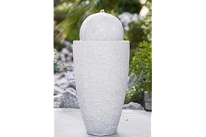 XBrand GE2612FTGR Modern Stone Textured Round Sphere Water Fountain w/LED Lights, Indoor Outdoor Décor, 25.6 Inch Tall, Grey