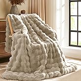 L'AGRATY Faux Rabbit Fur Blanket: 60" x 80" Twin Luxury Soft Fluffy Thick Fur Throw Blanket for Couch Bed Sofa - Cozy Plush Bubble Blankets for Winter: Flannel Fleece Decorative Blanket(Castle Grey)