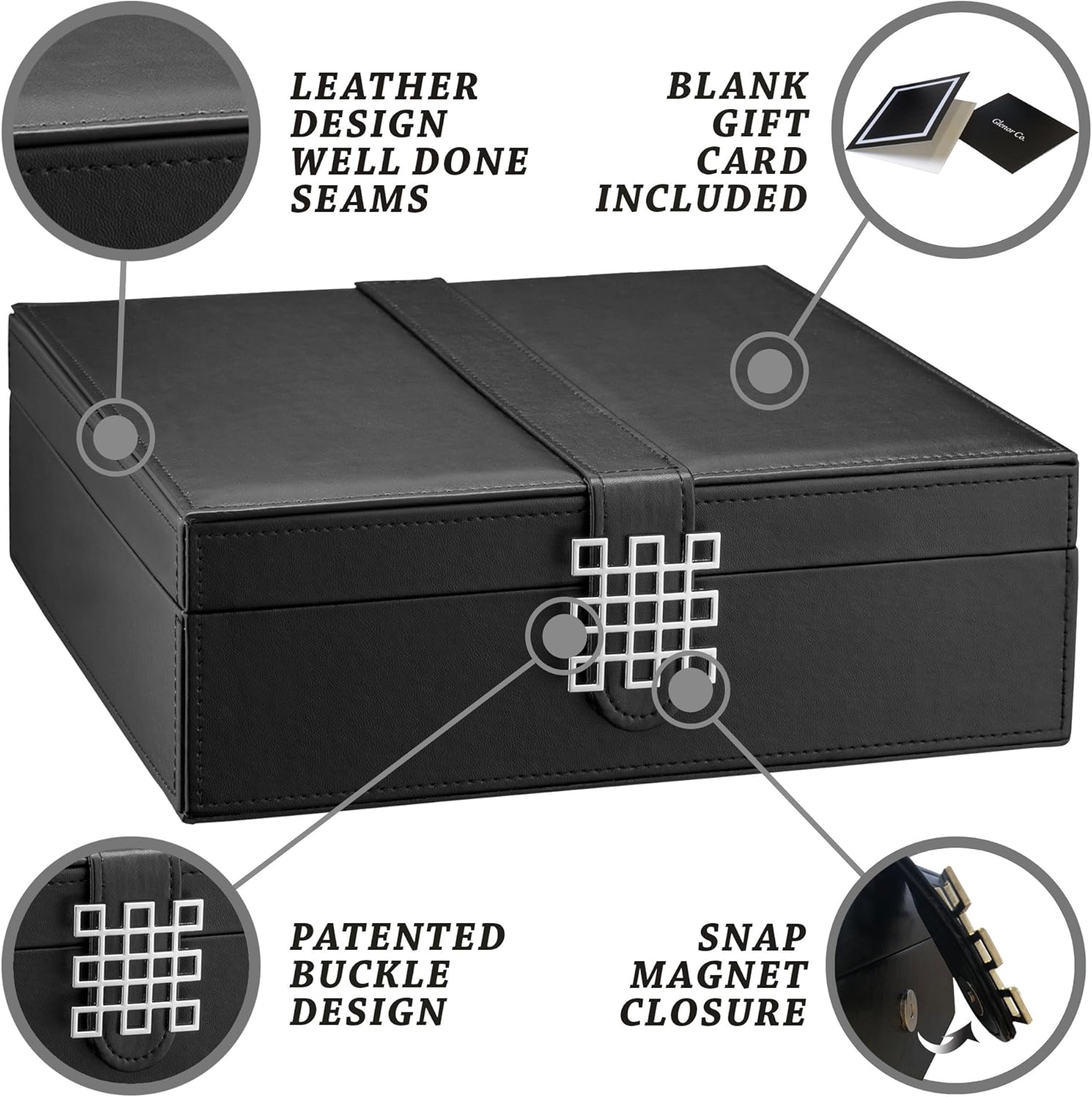 Glenor Co 28 Section Jewelry Box - 2 Layer - Buckle Snap & Magnet Closure - Large Mirror - Leather Design - Black - Jewelry Organizer for Women & Girls - Holder for Earring Ring Necklace & Bracelet: Home & Kitchen