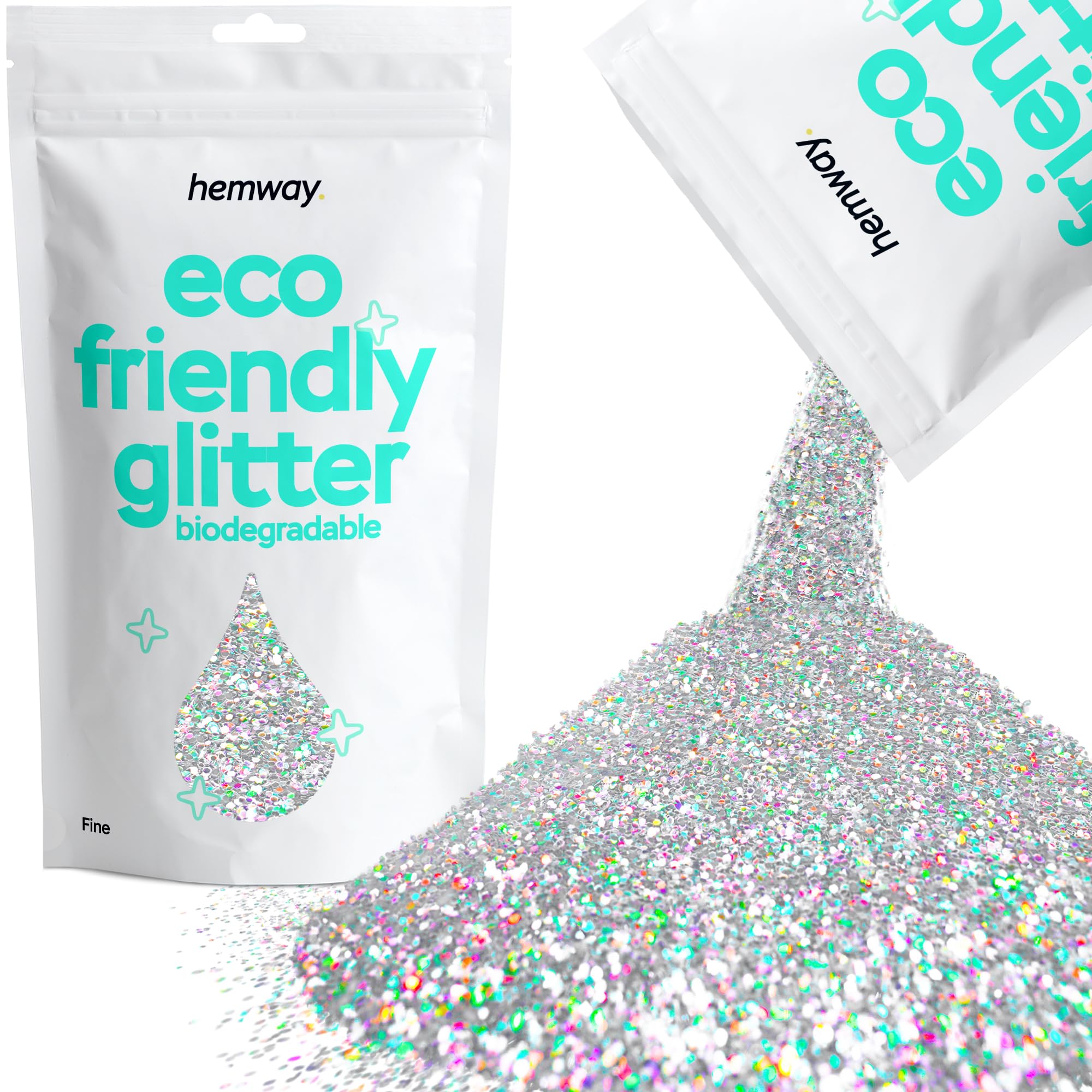 Eco Friendly Biodegradable Glitter | Silver Holographic - Fine 100g, Plant Based, Biodegradable Glitter for Craft, Face, Hair, Nail, Body and Festival - Hemway — image 1